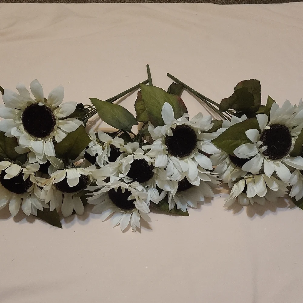 3 Faux White Sunflower Bushes